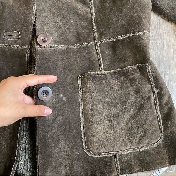 guess brown suede leather faux fur lined jacket coat - Picture 7 of 7